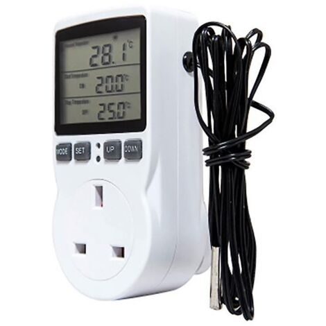 Digitaler Temperaturregler mit EU-Stecker, Thermostat, Zeitschaltuhr, Sensor und Sonde für Heizung und Kühlung [DB]