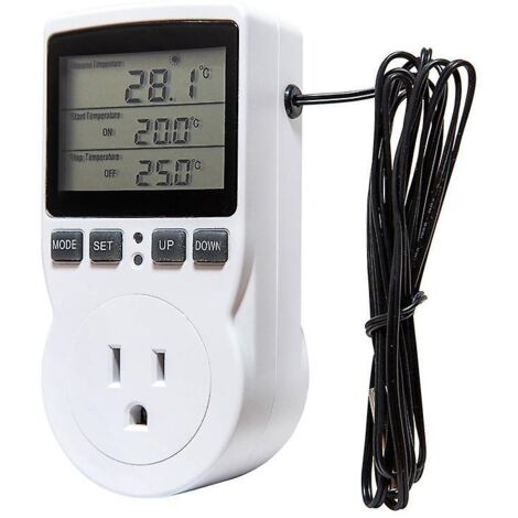Digitaler Temperaturregler mit EU-Stecker, Thermostat, Zeitschaltuhr, Sensor und Sonde für Heizung und Kühlung [DB]