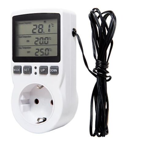 Digitaler Temperaturregler mit EU-Stecker, Thermostat, Zeitschaltuhr, Sensor und Sonde für Heizung und Kühlung [DB] weiß