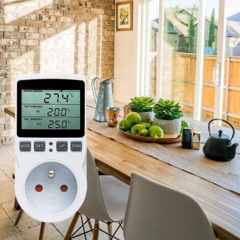 Digitaler Temperaturregler, Thermostatstecker für Heizung und Kühlung, LCD-Temperaturregler, 230 V für Landwirtschaft, Gewächshaus-/Terrarium-Temperaturregelung (Stecker)