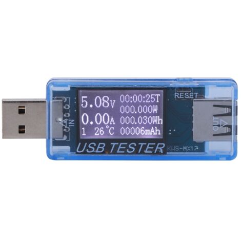 Digitaler USB-Spannungsmesser – Messbereiche: Stromstärke 0–5 A, Leistung 150 W, Spannung 4–30 V – Blaues LCD-Voltmeter