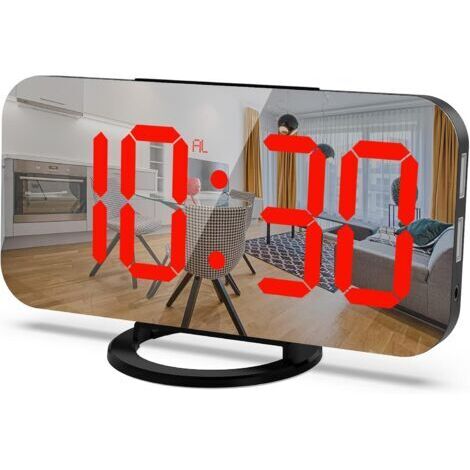 Digitaler Wecker, 6,5" Bildschirm mit Dimmfunktion, einstellbare Helligkeit, 2 USB-Ladeanschlüsse, (grüner Text auf schwarzem Hintergrund)