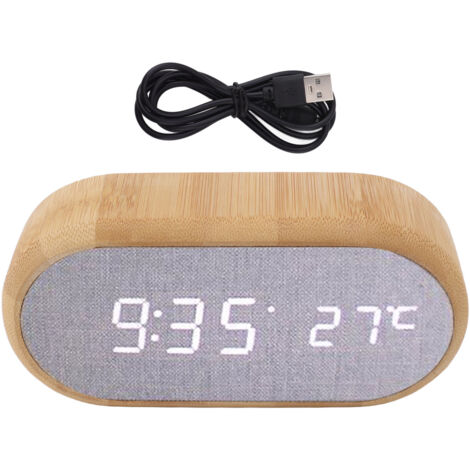Digitaler Wecker aus Holz mit Sprachsteuerung, LED-Beleuchtung und USB-Anschluss – Wohnaccessoire