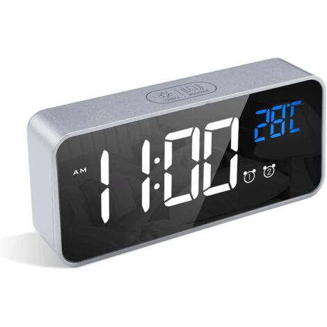 Digitaler Wecker, LED-Wecker mit Schlummerfunktion, USB-Ladeanschlüsse (Silber)
