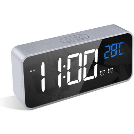 Digitaler Wecker, LED-Wecker mit Schlummerfunktion, USB-Ladeanschlüsse (Silber)