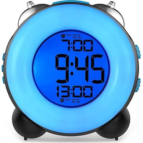 Digitaler Wecker mit Alarmfunktion (schwarzes/blaues Gehäuse) mit optionalem Doppelalarm, Schlummerfunktion und batteriebetriebenem Nachttischlicht