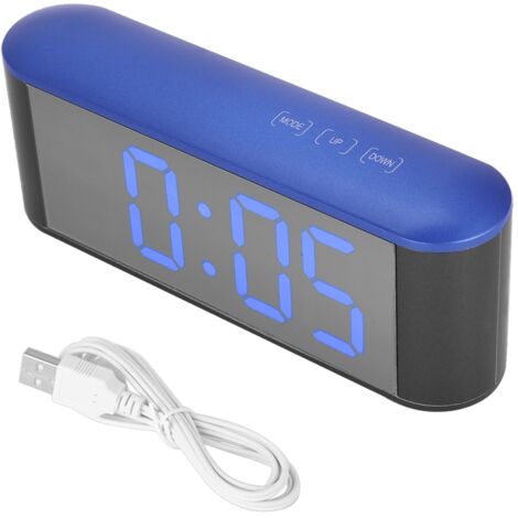 Digitaler Wecker mit elektronischem Spiegel, Thermometer und Schlummerfunktion (blaues Gehäuse, blaues Display)