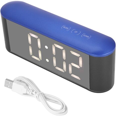 Digitaler Wecker mit elektronischem Spiegel, Thermometer und Schlummerfunktion (blaues Gehäuse, weiße Ziffern)