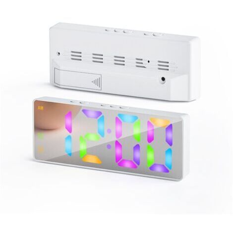 Digitaler Wecker mit Schlummerfunktion, großes Display, Kinderuhr für Wohnzimmer & Küche, weiße Regenbogen-Design