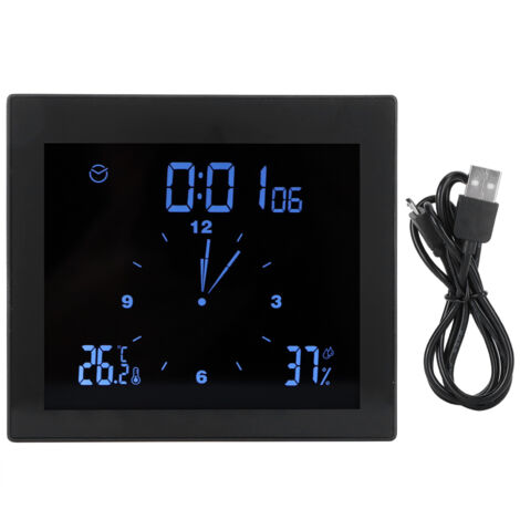 Digitaler Wecker mit Temperatur- und Feuchtigkeitsanzeige, multifunktionaler Tischtimer für Zuhause und Büro (Schwarz TS-WP10-B)