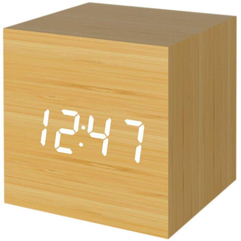 Digitaler Wecker, moderner Mini-LED-Lichtwürfel-Tischwecker aus Holz, zeigt Zeit und Temperatur für Kinder, Schlafzimmer, Zuhause, Schlafsäle, Reisen an