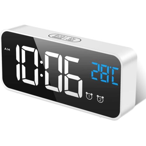 Digitaler Wecker, Morgenspiegel, großes LED-Display, einstellbare Temperatur, Helligkeit und Ton, aktiv