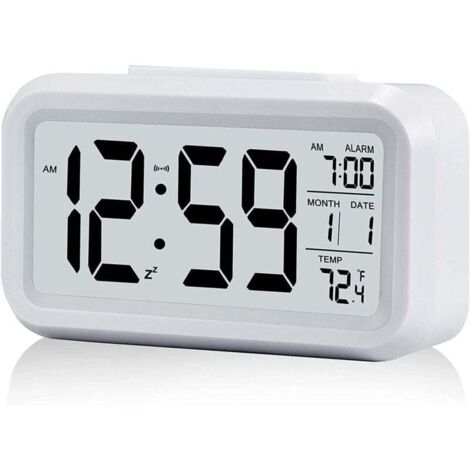 Digitaler Wecker, Morgenwecker, leiser, batteriebetriebener digitaler Wecker für Kinder und Erwachsene, großes LED-Display, Temperaturkalender (weiß)