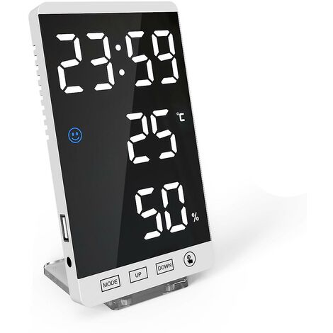 Digitaler Wecker-Spiegel-Touch mit Luftfeuchtigkeit USB-Zeit (weiß)