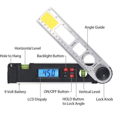 Digitaler Winkelmesser 0270° Digitales LCD-Neigungsmessgerät Wasserwaage Winkelmesser Winkelmesser Messgerät mit Libelle