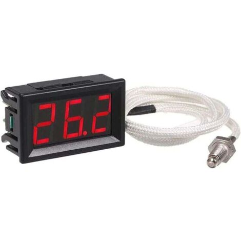 Digitales 12-V-Thermometer mit Typ-K-Thermoelementsonde, wasserdichtes LED-Thermometer, Hochtemperaturmessgerät (-30–800 °C) für Industrie und Aquarien, rot