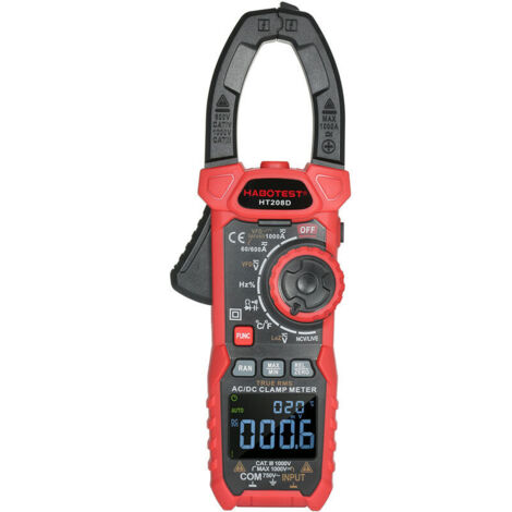 Digitales AC/DC-Stromzangenmessgerät True-RMS-Multimeter Stromzange Multitester Anto-Range mit Ampere Volt Ohm Diodenkapazität Widerstand Durchgang NCV Betriebstemperatur VFD-Prüfung, Noi
