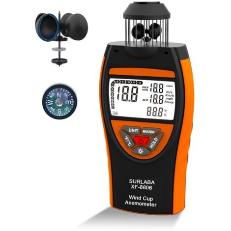 Digitales Anemometer, 4-Kammer-Windgeschwindigkeitsmesser 0,742 m/s, tragbares Anemometer misst MAX/MIN/AVG Windgeschwindigkeit und Temperatur (℃/℉), Luftstromanzeige mit Kompass für Drohnen, Segeln, 