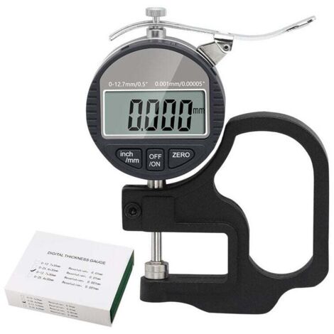 Digitales Dickenmikrometer 0–12,7 mm, Genauigkeit 0,01 mm, für Leder, Papier, Kunststoff und Metall, LCD-Anzeige (mm/Zoll)