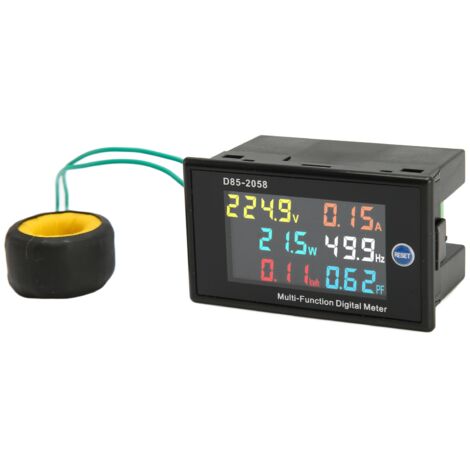 Digitales Einphasen-Wechselstrommessgerät mit LCD-Anzeige - Misst Spannung, Stromstärke, Frequenz und Leistung (AC200-450V, 0-110A)