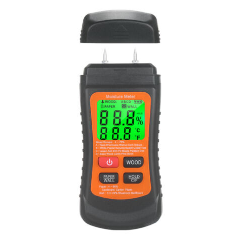 Digitales Feuchtigkeitsmessgerät mit LCD-Display, Wasserlecksuchgerät (Stiftsensor), 4 Betriebsmodi, Datenhaltefunktion, °C/°F-Thermometer