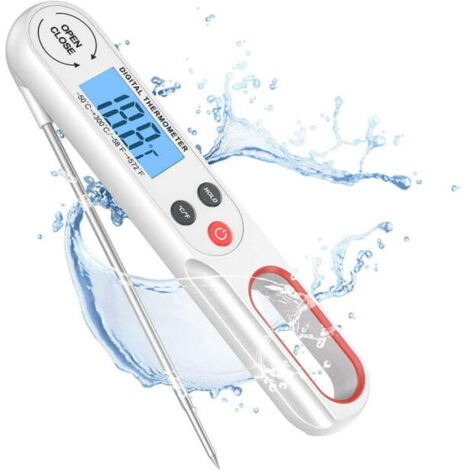 Digitales Fleischthermometer mit klappbarer Sofortmesssonde, wasserdicht und ideal zum Kochen, Braten, Backen, Kochen, Grillen und für Flüssigkeiten beim Barbecue. Geeignet für Rindfleisch (weiß).