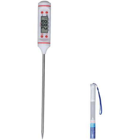 Digitales Fleischthermometer mit langer Sonde, Sofortanzeige zum Kochen und Grillen, großes Display, weiß