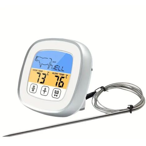 Digitales Fleischthermometer mit Timer, Farb-Touchscreen mit Hintergrundbeleuchtung, für Grillen, Kochen und Konditorei, präzise