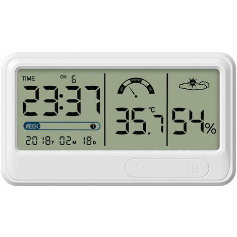 Digitales Hygrometer, elektronisches Temperatur- und Luftfeuchtigkeitsmessgerät mit Uhrzeit, Datum, LCD-Display, Uhr, Innenthermometer, Hygrometer mit Halterung für Gewächshaus, Gartenkeller, Modell: