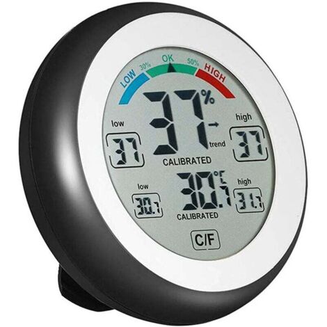 Digitales Hygrometer, Innenthermometer, Hygrometer, Raumtemperatur, genaue Max-Min-Anzeige, wandmontiertes Tischthermometer mit Touchscreen für Küche, Weinkeller, Gewächshaus – Schwarz