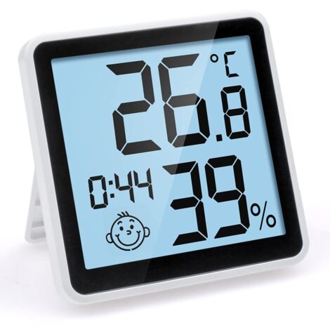 Digitales Hygrometer-Thermometer mit lichtempfindlicher Funktion, Raumtemperaturmonitor und Feuchtigkeitsmesser, Feuchtigkeitsanzeige mit Uhr, großem LCD-Display, Hintergrundbeleuchtung