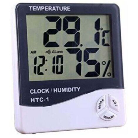 Digitales Hygrometer und Thermometer für den Innen- und Außenbereich, elektronische Wetterstation mit LCD-Display. Weißes Design, präzise Messung von Luftfeuchtigkeit und Temperatur.