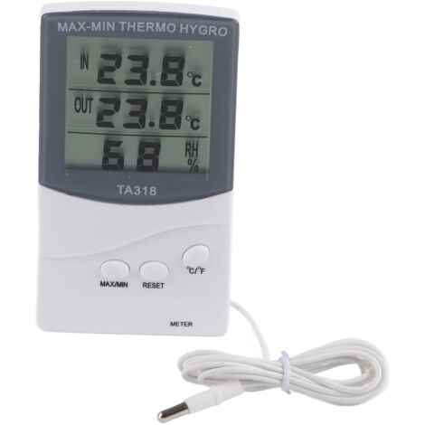 Digitales Innen-/Außenthermometer mit Sonde (-50 °C bis 70 °C), Hygrometer mit großem Display zur Feuchtigkeitsmessung (25–98 % relative Luftfeuchtigkeit)