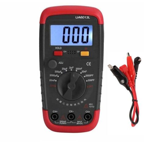 Digitales Kapazitätsmessgerät, professioneller Kapazitätstester 0,1 pF-20000 uF, mit hintergrundbeleuchtetem LCD-Display, maximale Zählung 1999 Mal
