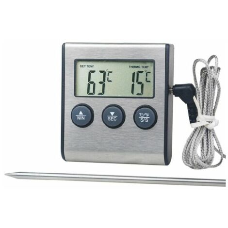 Digitales Küchenthermometer, großes LCD-Display, lange Sonde für Grill, Ofen, Fleisch, Kochtemperatur, Alarm-Timer-Tool