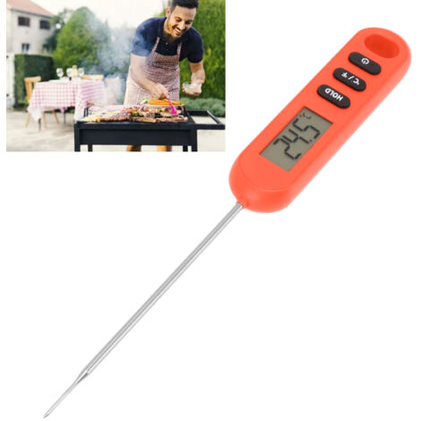 Digitales Küchenthermometer, Sofort-Grillthermometer, Lebensmittelthermometer mit erweiterter Messfunktion, rotes ABS CR2032, 260 mm, inklusive französischer Bedienungsanleitung