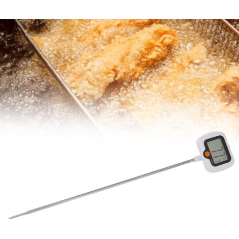 Digitales Lebensmittelthermometer mit Topfclip aus Edelstahl, 180° drehbarer Sonde zum Frittieren, Grillen und Kochen – Weiß