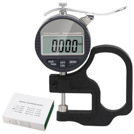 Digitales Mikrometer für Dicken von 0-12,7 mm, Genauigkeit 0,01 mm, für Leder, Papier, Kunststoff und Metall, LCD-Bildschirm (mm/Zoll)