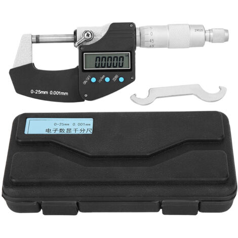 Digitales Mikrometer mit großem Display, Genauigkeit 0,001 mm, 0–25 mm Außendurchmesser, metrisch/imperial