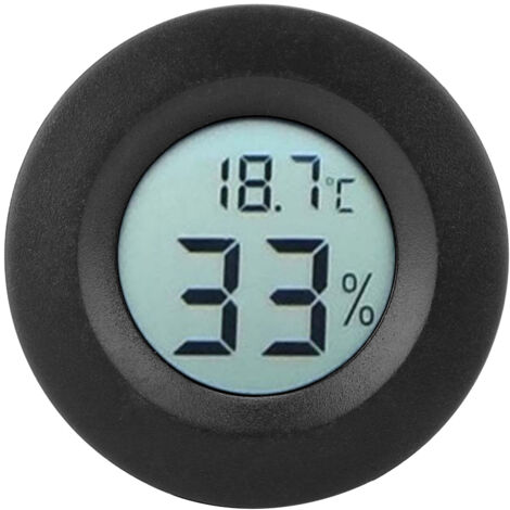 Digitales Mini-Thermometer und Hygrometer für den Innenbereich – Temperatur- und Feuchtigkeitssensor – Kompaktes, rundes Design – Schwarz