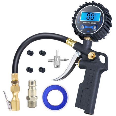 Digitales Reifendruckmessgerät, hochpräzise, multifunktional, mit LCD-Bildschirm, 220 PSI Messbereich, Kolbensensor