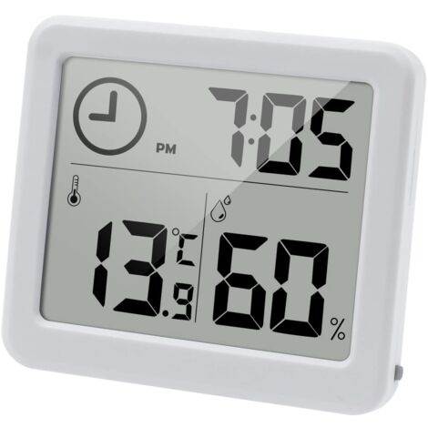 Digitales Thermometer/Hygrometer, 3,2 Zoll großer LCD-Bildschirm, Raumtemperatur- und Luftfeuchtigkeitsmonitor, Luftfeuchtigkeits- und Temperaturanzeige mit Uhr (weiß)
