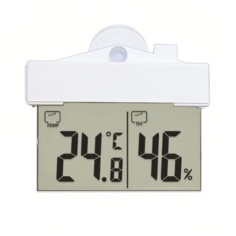 Digitales Thermometer-Hygrometer für drinnen und draußen mit LCD-Anzeige, kabellosem Saugnapfthermometer, batteriebetrieben, für Wohnzimmer und Badezimmer