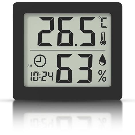 Digitales Thermometer/Hygrometer mit großem 3,1-Zoll-LCD-Bildschirm zur Überwachung von Raumtemperatur und Luftfeuchtigkeit in Innenräumen mit Uhr (Schwarz)