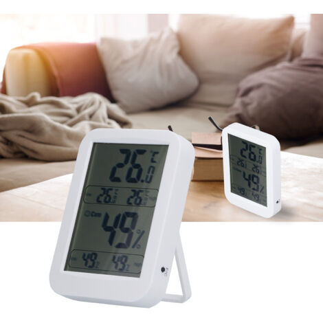 Digitales Thermometer-Hygrometer mit großem Display [Weißes ABS-Material, 12 x 8,7 x 2,5 cm, Max./Min.-Speicher, °C/°F-Einheiten, AAA-Batterie]