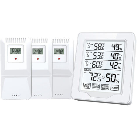 Digitales Thermometer/Hygrometer mit großem Touchscreen und Alarmfunktion für den Innen- und Außenbereich, weiß, 10,4 x 2,5 x 12 cm