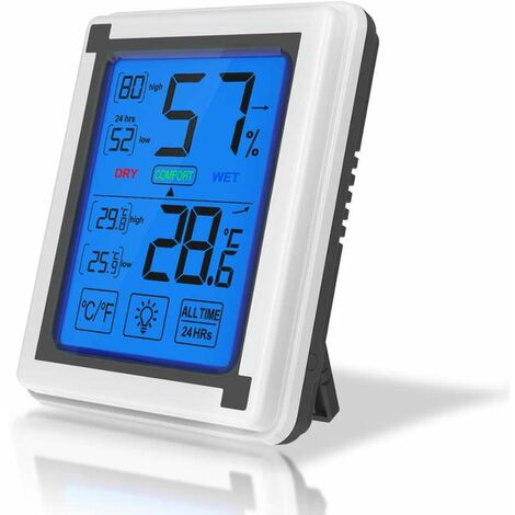 Digitales Thermometer Innen-Hygrometer, Luftfeuchtigkeitsmesser mit großem Touchscreen und Hintergrundbeleuchtung, Temperatur- und Luftfeuchtigkeitsmesser