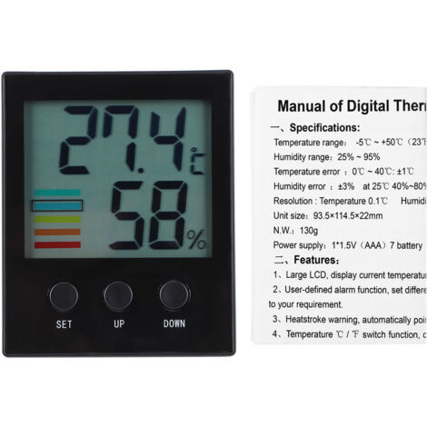 Digitales Thermometer und Hygrometer für den Innenbereich mit Alarmfunktion bei hohen und niedrigen Temperaturen