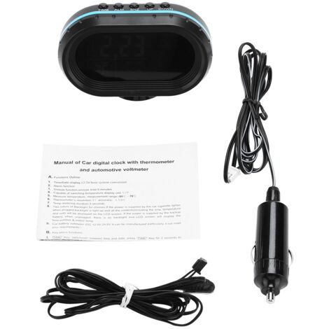 Digitales Thermometer, Voltmeter, Uhr und Wecker fürs Auto – LED-Anzeige, 12 V