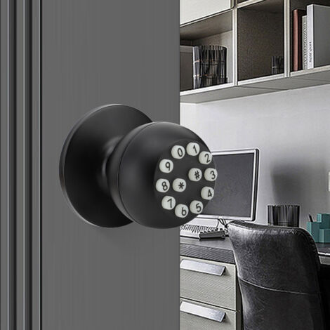 Digitales Türschloss mit Kugelgriff – Aluminium/Edelstahl – Geeignet für Türen mit 35–55 mm Stärke – Schwarz – 2 Griffe + 2 Schlüssel – Inklusive Lithiumbatterie – Virtueller Anti-Spionage-Code